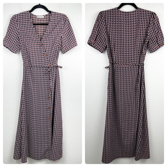 DRESS FORUM Geometric Midi Wrap Dress, Asymmetrical Buttons, Size Small, NWOT! - Picture 4 of 11